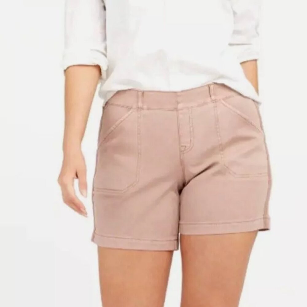 NWT SPANX Stretch Twill Shorts, 6" Mauve Mid-rise Pull-on #20358R Pockets